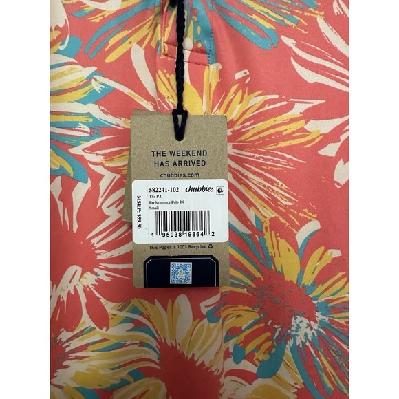 Size S Chubbies Men's Coral Floral The P.I. Performance Polo 2.0 Shirt NEW - Picture 4 of 4
